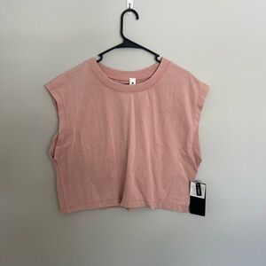2-Pack Cropped Cap Sleeve Tops Pink & White Casual Basic Tee Bundle Size Large